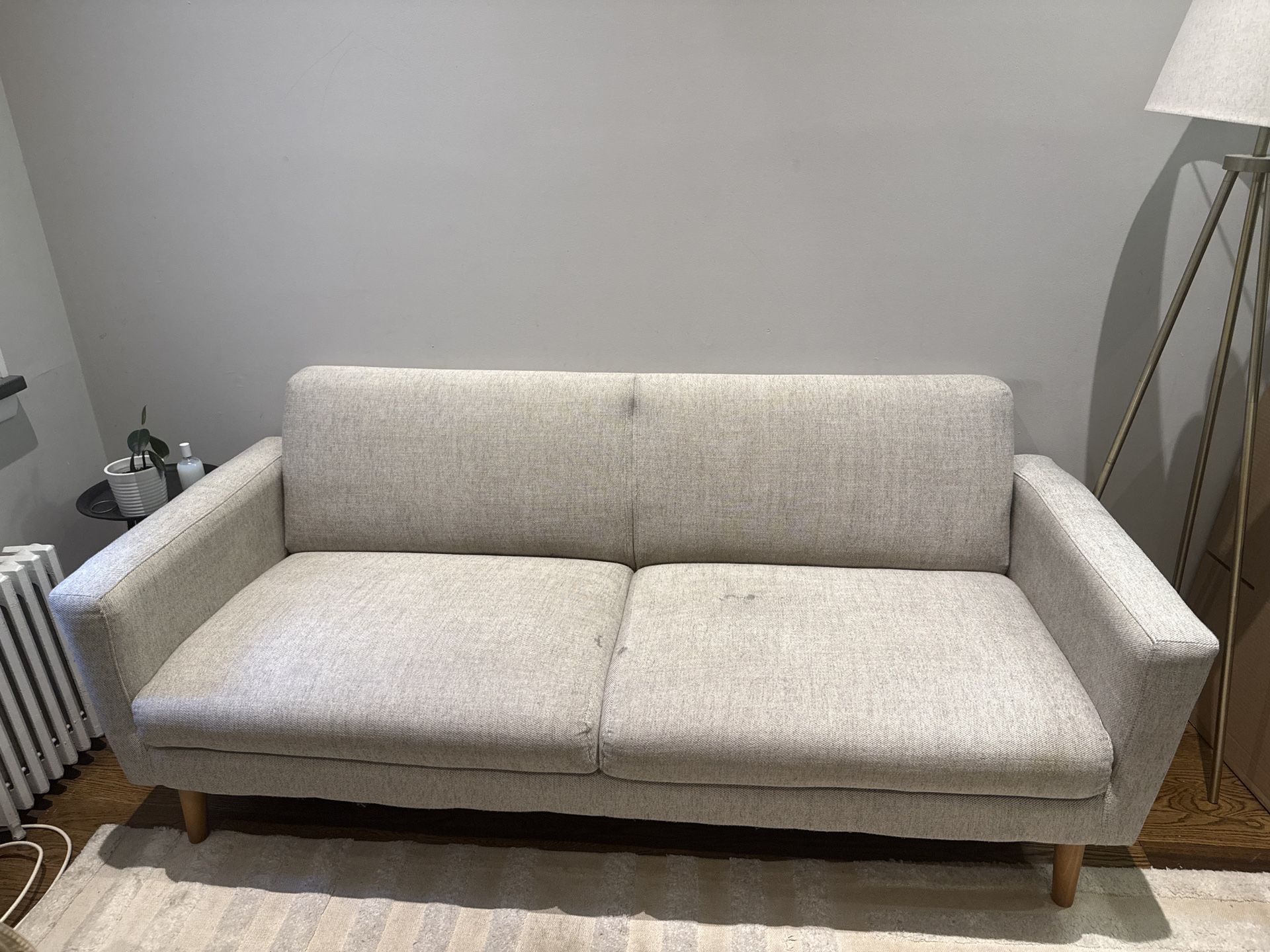 West Elm Oliver 72" Sofa, Twill, Dove, Light Walnut