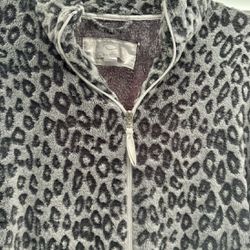 Oscar dela Renta Gray And Black Leopard Zippered  Robe XL