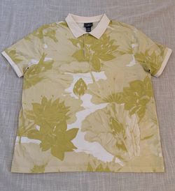H&M Men’s Green Floral Polo Slim-fit Shirt   X-Large