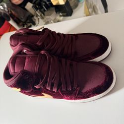 Burgundy suede Jordan 1 