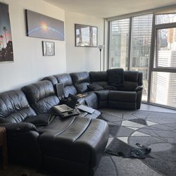 Black leather Sectional Sofa Couch