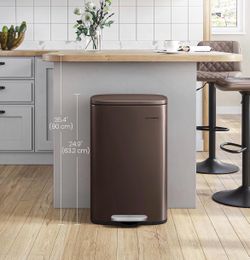 13 Gallon (50 L) Trash Can, Stainless Steel, Step-On Pedal Kitchen Garbage Can, Recycling or Waste Bin, with Soft Close Lid, Removable Inner Bucket, B