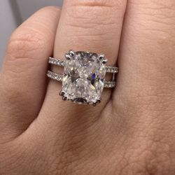 4 Carat Cushion Moissanite Diamond Double Pavé Band Double Prongs 10k White Gold 