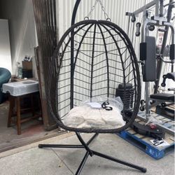 Egg Chair with Stand, Patio Wicker Bifanuo Hanging Chair, Hammock Swing Chair, 350LBS Capacity for Bedroom, Balcony, Garden, Brown-beige