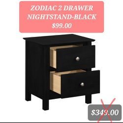 2 Drawer Black Night Stand 