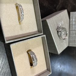 Wedding Rings And Engagement Ring Bundle White Gold 10k