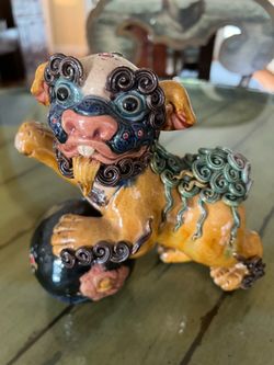 Chinese Ceramic Foo Dog Figurine with Ball