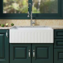 WFKS3318 /3320, 33" X 18" /20”White Fireclay Single Bowl Farmhouse Apron Front Kitchen Sink with Strainers and Sink Protector Grid