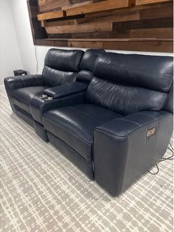 Blue leather recliner sofas