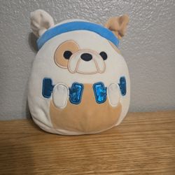 Squishmallows Brock the Bulldog plush toy in a fitness outfit.