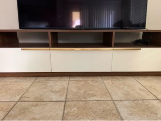 Modern Walnut & White TV Stand / Entertainment Center – Excellent Conditio