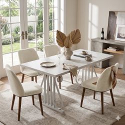 5 Piece - White Wood Dining Table With 4 Chairs 