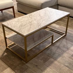 Marmo Coffee Table with Faux Marble Top Brass Gold/ - Teamson Home: Modern Scratch-Resistant Storage, 4-Leg Design