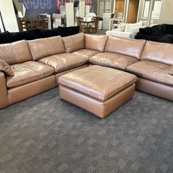 Camel Brown Leather Sectional Sofa 
