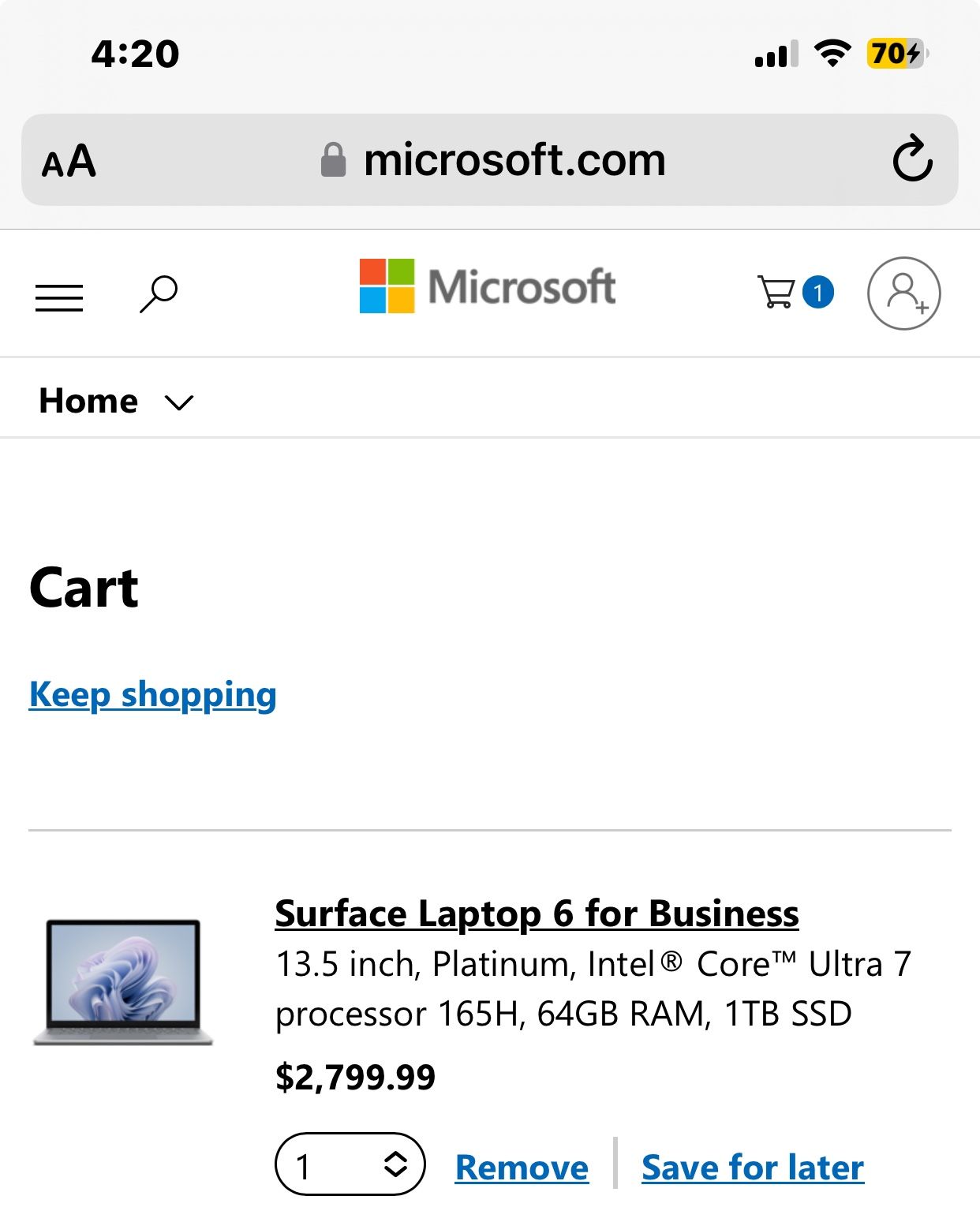 Microsoft Surface 6 Laptop 13.5inch