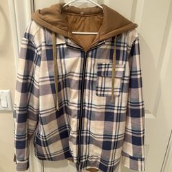 Men’s XL Flannel Hoodie Jacket – Warm Quilted Lining – Like New