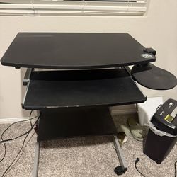 Black Rolling Computer Desk Workstation with Keyboard Tray & Mouse Platform