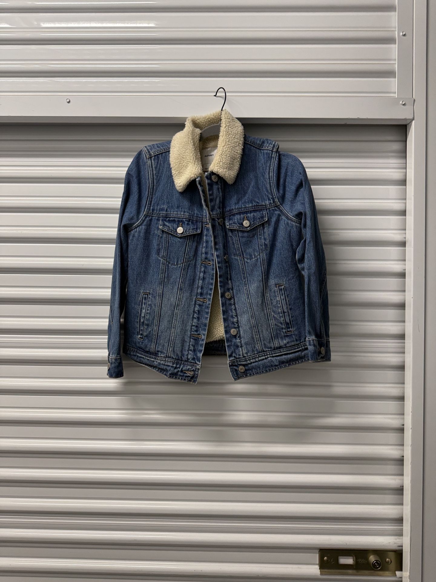 Old Navy Blue Denim Jacket with Cream Sherpa Collar Size S