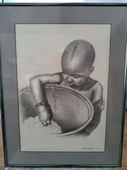 Framed Lithograph African Child