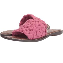 Sam Edelman Women's Griffin Flat Sandal  Step into style with these chic pink woven slide sandals. Perfect for any casual outing, these sandals offer 