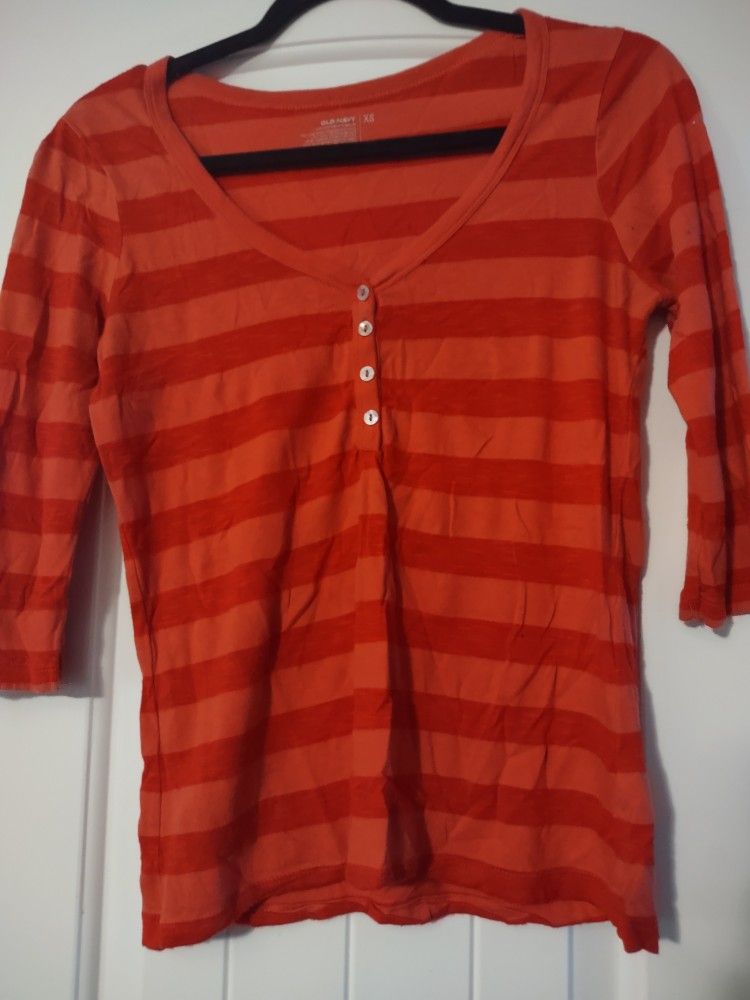 Old Navy Bright Red/Orange 3/4 Sleeve Shirt Sz X-small