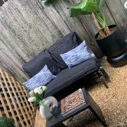 Cozy Patio Glider Bench - Outdoor Rocking Loveseat with Sturdy Frame and Black  Cushion Seats 