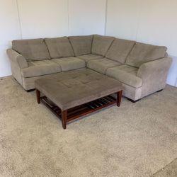 Beige Sectional Couch W/ Ottoman *Free Delivery*
