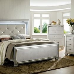 Brand New Silver Mirror 4pc Queen Size Bedroom Set  