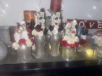 Skeleton Couple Glitter Bottle Centerpieces Set