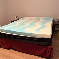 Queen Bed & Frame With Mattress Topper