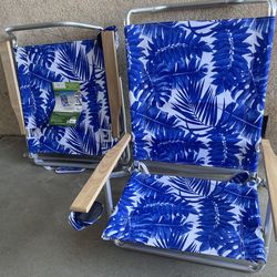 Wood arm reclining & lay flat beach chair