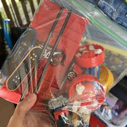 Skateboard set and toys