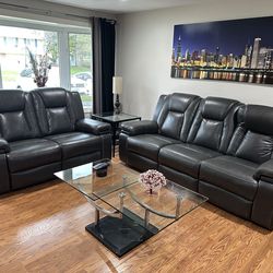 Black Leather Sofa & Loveseat Set – Modern & Comfortable