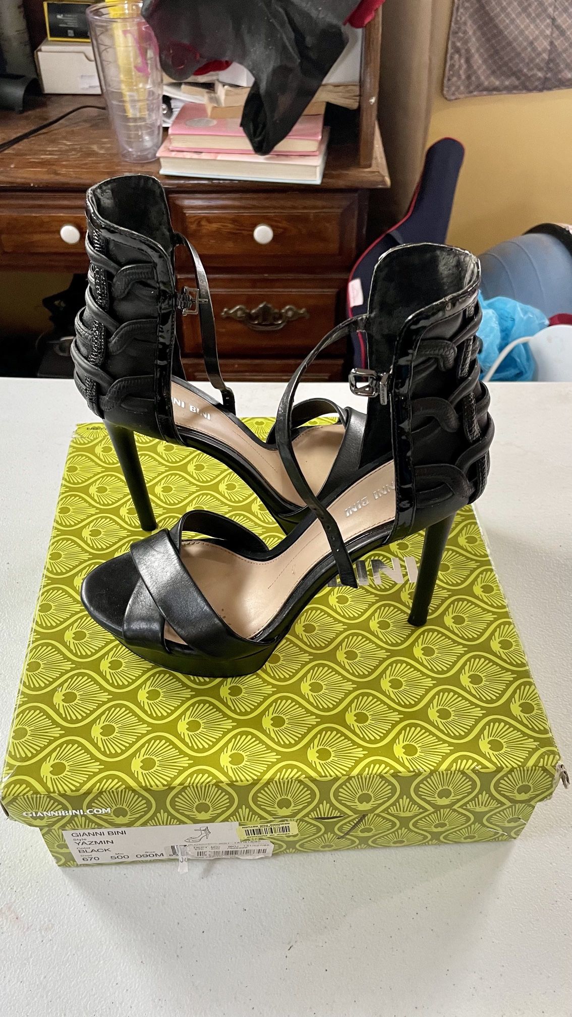 Gianni Bini Black Caged Ankle Stiletto Heels Size 9M - Original Box