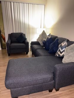 Dark blue Sectional Sofa and Accent Chair Set and coffee table