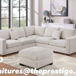 🛋️ 4-Piece Corduroy Sectional + Ottoman — Just $800!