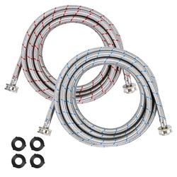 Washing Machine Hoses UPGRADE by Blutoget- Braided Stainless Steel Washer Hoses - Hot and Cold Water Lines 3/4'' Standard Interface -Burst Proof Leak