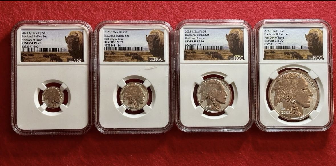 2023 FIJI Fractional Buffalo Set .999 Silver NGC Reverse PF70 First Day Of Issue
