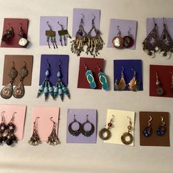 15 Pair Of Earrings, Miscellaneous Styles For Pierced Ears. Lot Of 15