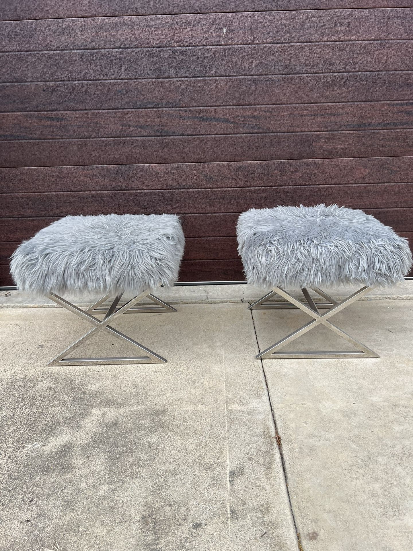 Fluffy Grey Foot Stools