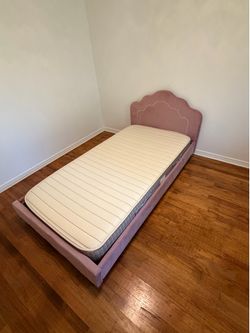 Pink Velvet Twin Bed Frame with Brendwood home kids mattress