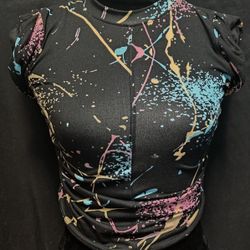 Vintage Splatter Paint Stretchy Cropped Top Sz M