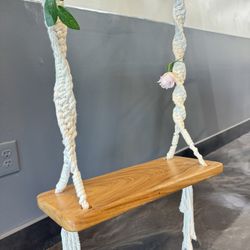 Macrame Hanging Swing – Decorative with Faux Roses