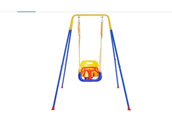 NEW FUNLIO Toddler Swing with Foldable Metal Stand for Toddlers Aged 1~10 Years, 3-in-1 Baby Swing Set with 4 Sandbags for Backyard/Indoor/Outdoor Pla