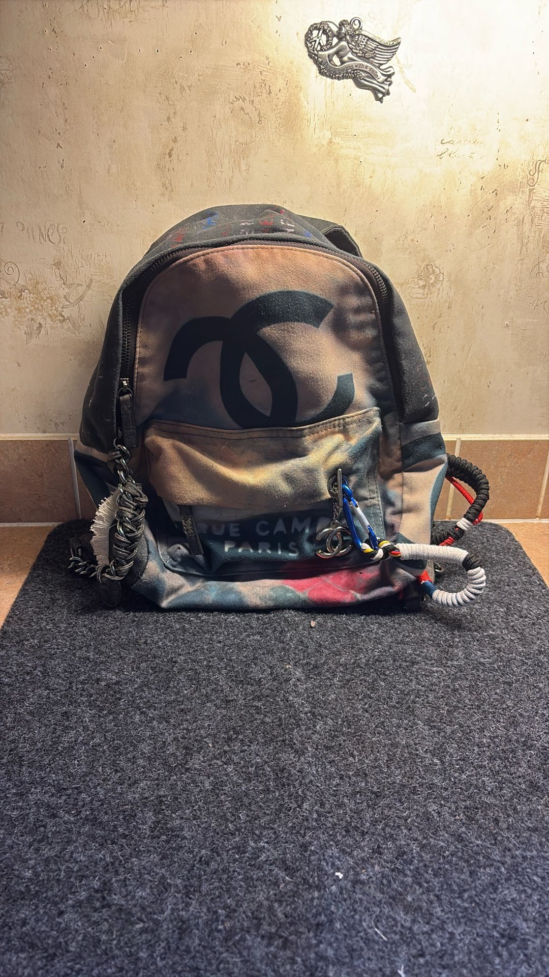 Chanel Runway Graffiti Backpack Black Grey Dark grey