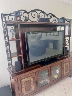 Wood and Wrought Iron Entertainment Center
