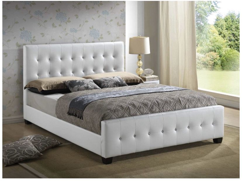 Queen bed frame (white leather)