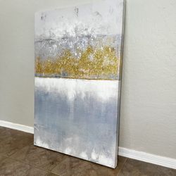 36x24 LARGE White Blue/Grey & Gold Foil/Glitter Textured Canvas Wall Art