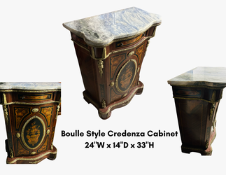Antique Boulle Style Credenza / Cabinet w/  Blue Marble Top