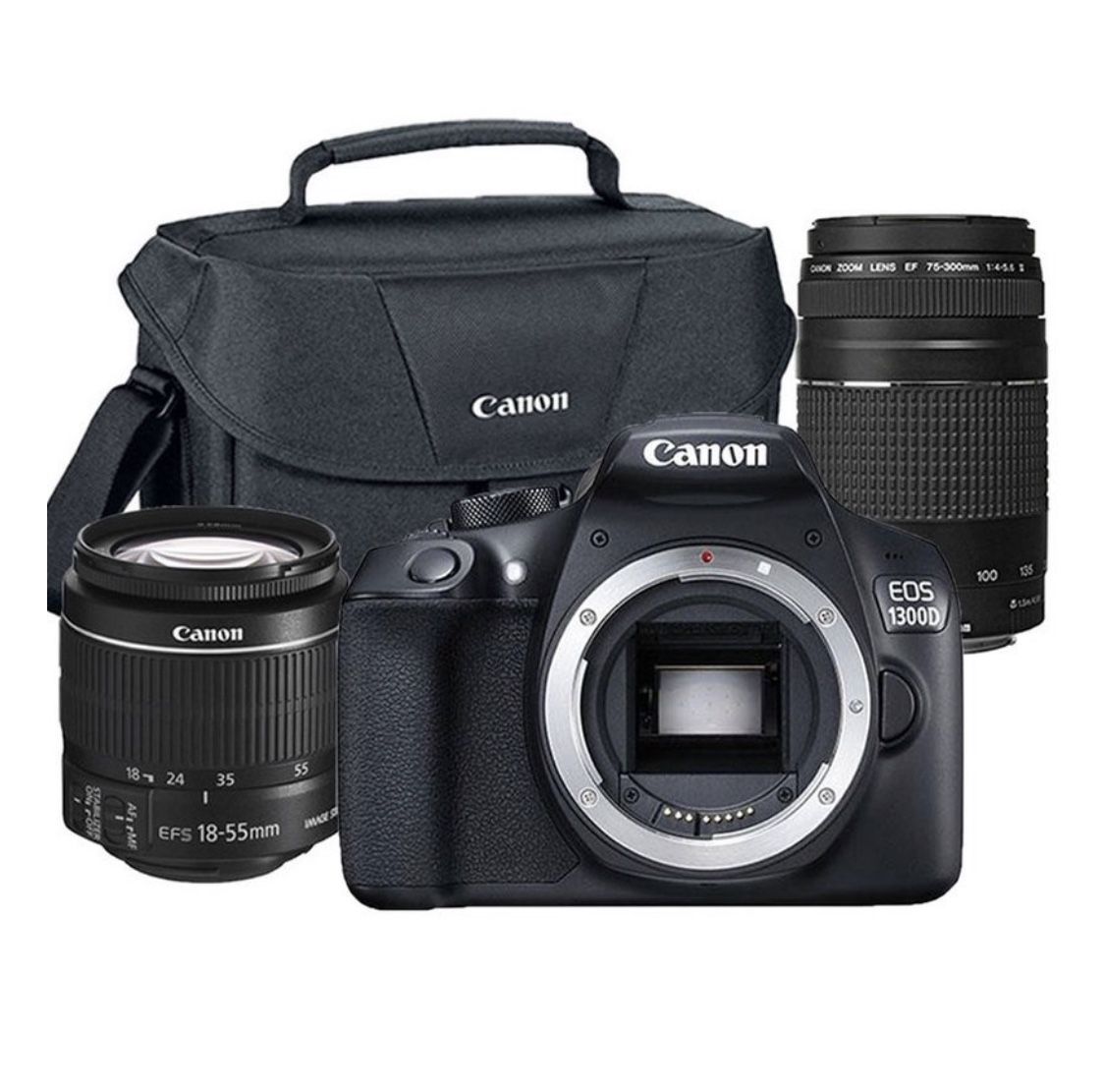 Canon EOS Rebel 1300D/T6 18MP DSLR Camera + 18-55mm + 75-300mm Lens + 100ES